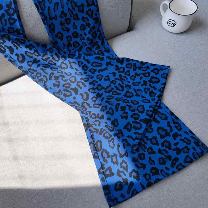 レディース フロア丈 ハイウエスト レオパード柄 クラインブルー 美脚 フレア シャークパンツ 速乾 通気性 夏用 外出着