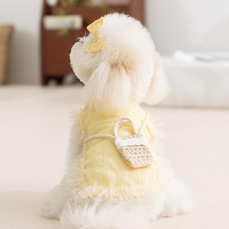 春夏 ペット用 犬猫向け 可愛い プリンセス フェアリー ドレス レース フリル飾り 編み込み ミニポシェ..