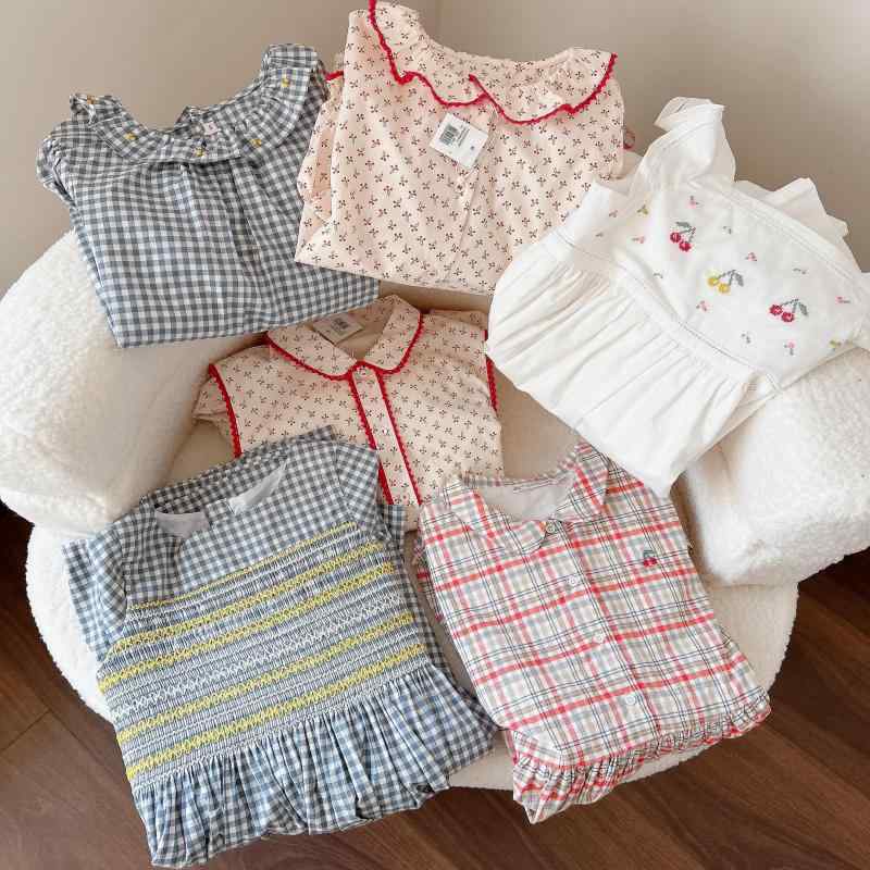 子供服 女の子 ガールズ キッズ 可愛らしい 着心地の良い 春夏 綿 コットン チェック柄 格子柄 小花柄 花柄 学院風 スクール風 ワンピース ドレス