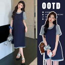 マタニティウェア 妊婦服 夏用 ワンピース ドレス 上下セットアップ アンサンブル ひんやり接触冷感コットン素材 重ね着風 フェイクツーピース 上品な着こなし エレガントスタイル 快適な夏のマタニティライフに