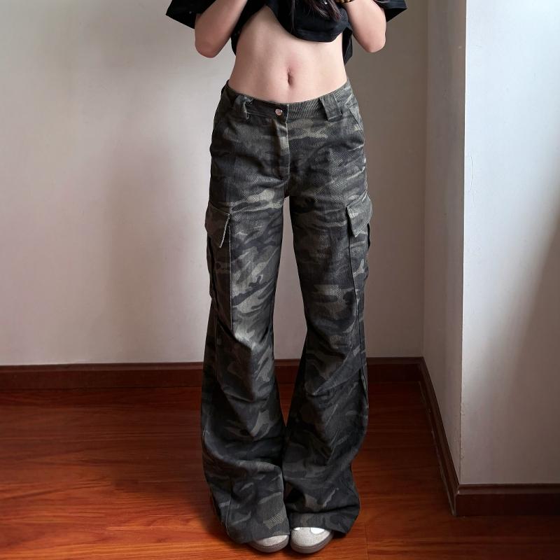 アメリカン カジュアル スタイル ゆったり ルーズフィット ストレート シルエット 迷彩柄 カモフラージュ ワークパンツ カーゴパンツ 男女兼用 ユニセックス レトロ ヴィンテージ ハイストリート ファッション トレンド パンツ