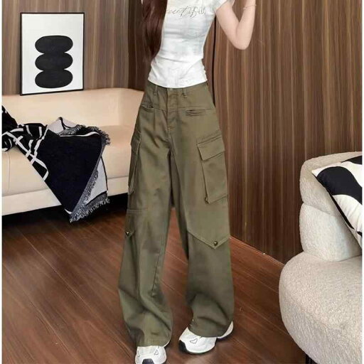 レディース 女性用 夏物 薄手 ミリタリーグリーン アメリカンカジュアル カーゴパンツ ワークパンツ ゆったり ルーズ ワイドパンツ 細見え 体型カバー ハイストリート デザイン カジュアル レディース 女性用 夏物 薄手 ミリタリーグリーン アメリカンカジュアル カーゴパンツ ワークパンツ ゆったり ルーズ ワイドパンツ 細見え 体型カバー ハイストリート デザイン カジュアル