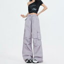 紫色の 女性用 レディース アメリカンスタイル アメカジ風 カジュアル ゆったり リラックス ルーズフィット ワイド ストレート 裾絞り ジョガー 速乾性 夏用 ワークパンツ 作業用 スポーツ トレーニング ボトムス