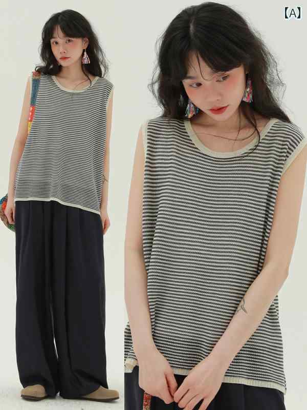 希少な 海塩ヨーグルトストライプ柄 ベスト 韓国風 シンプル カジュアル 着回し力抜群 ゆったり リラッ..