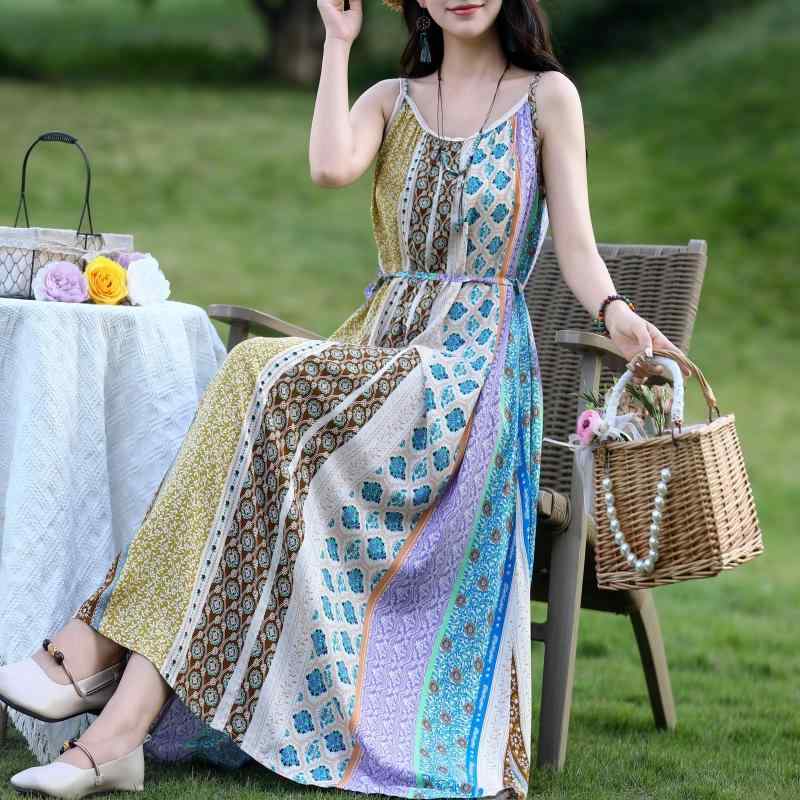 夏 サマー リゾート バカンス キャミソールワンピース 小花柄 レトロ風 ヴィンテージ 上品 エレガント ノースリーブ 小柄向け 低身長 マキシ丈 ロング丈ドレス