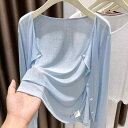 接触冷感 ひんやり アイスシルク ニット カーディガン ブルー 青色 薄手 レディース 女性用 UVカット 紫外線対策 日焼け防止 上品 エレガント ショール ストール 羽織り キャミソールワンピース対応 サマーアウター