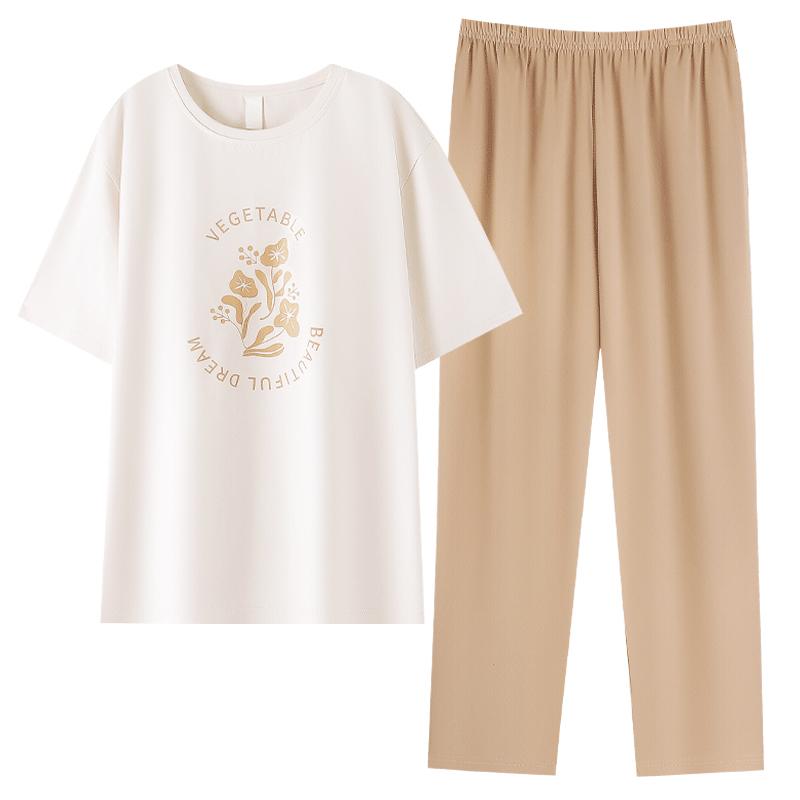 レディース 女性用 夏用 モダール 半袖 長ズボン パジャマ 寝間着 ルームウェア 部屋着 ホームウェア 外出可能 丸首 ラウンドネック カップ付き 胸パッド入り ナイトウェア