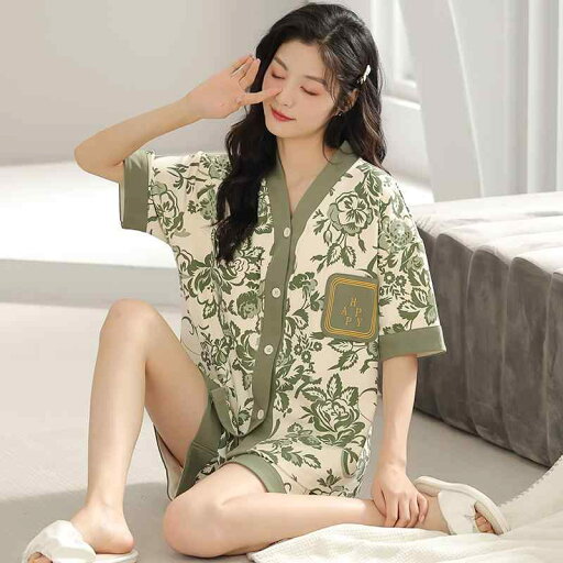 レディース 女性用 夏用 純綿100% 半袖 パジャマ 寝巻き スリーピース カップ付き 一体型 ルームウェア 部屋着 高級感 上質 外出可能 ワンマイルウェア レディース 女性用 夏用 純綿100% 半袖 パジャマ 寝巻き スリーピース カップ付き 一体型 ルームウェア 部屋着 高級感 上質 外出可能 ワンマイルウェア