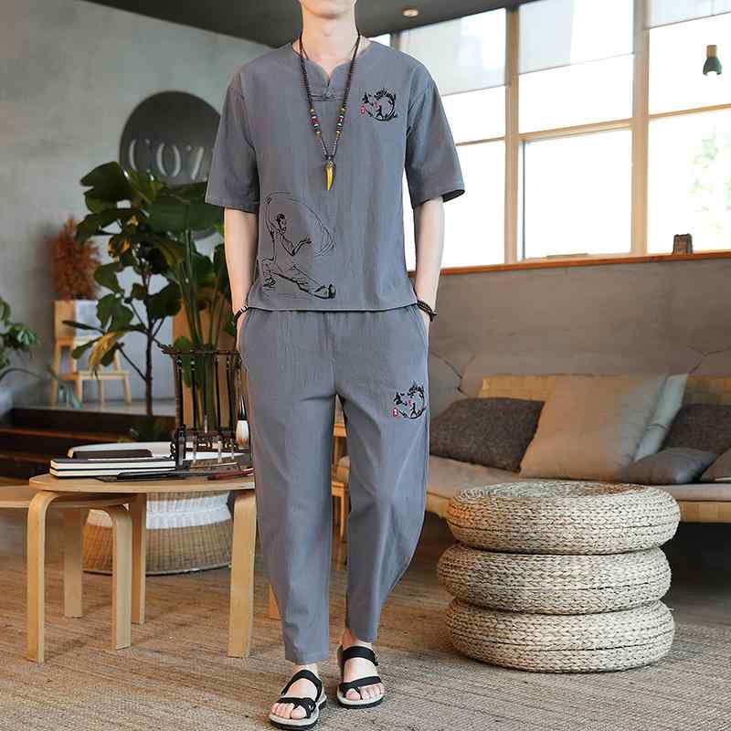 夏季 男性 メンズ 紳士用 純綿 綿100 半袖 中国風 唐装 チャイナ服 中華服 パジャマ 寝間着 ナイトウェア ルームウェア 部屋着 上下セット 中高年 シニア向け