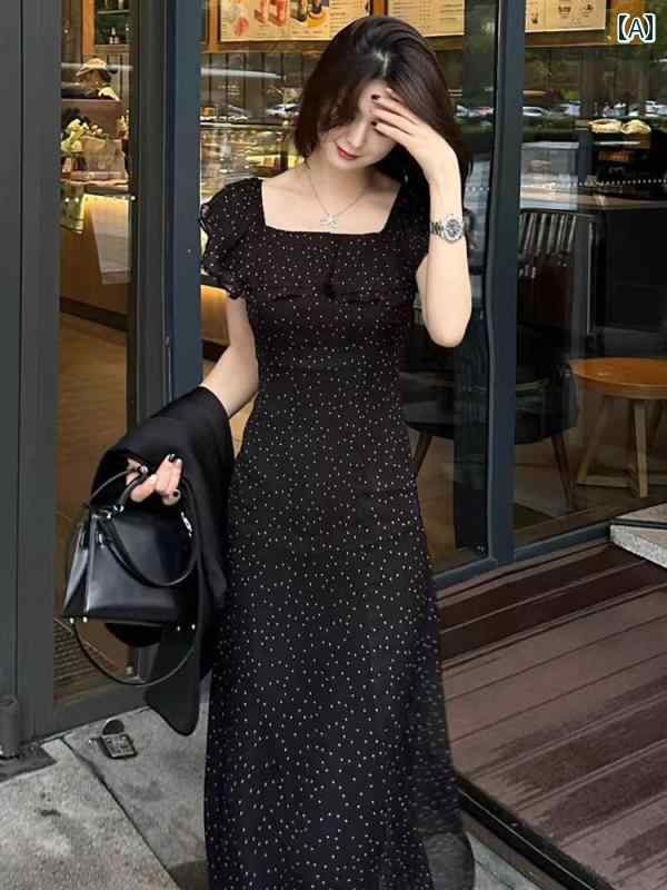 フレンチ ヘップバーン風 ドット柄 レディース 夏用 ワンピース 華やかフリル ウエストマーク 細見え スタイルアップ エレガント 美しい 女性用 上品 一枚着 夏服