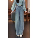 テンセル 落ち感 ドレープ レディース 女性用 デニムパンツ ハイウエスト 薄手 サマーライト 春夏 ワイドストレート ゆったり 大きいサイズ ぽっちゃりさん 体型カバー 細見え 着痩せ スタイルアップ リラックスフィット ジーンズ