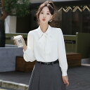 小柄な方向け ノーアイロン 防シワ加工 しわになりにくい シフォン ブラウス リボン ボウタイ 紐付き 落ち感 ドレープ 長袖 レディース 女性用 面接 オフィスカジュアル ビジネス フォーマル インナー