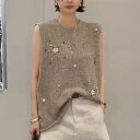 夏の 上品 高品質 ニット ベスト ノースリーブ 袖なしトップス 婦人服 女性用 レディース 着痩せ効果 高級感溢れる エレガント おしゃれ 洗練された 韓国風 ファッション トレンド スタイルアップ
