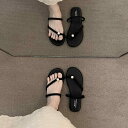 個性的な ユニーク フラットソール ぺたんこ シンプル 黒 ブラック フレンチスタイル サンダル ミュール スリッパ エレガント 華奢な 夏用 細ストラップ スカート ワンピース にも合う レディース シューズ