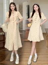 高級感のある 気品漂う 小花柄 フラワーパターン ロング丈 ワンピース ドレス 女性用 レディース 夏服 夏物 大きいサイズ ゆったりサイズ ぽっちゃり 体型カバー 着痩せ効果 細見え フェミニン エレガント ポロ襟 デニム ジーンズ生地