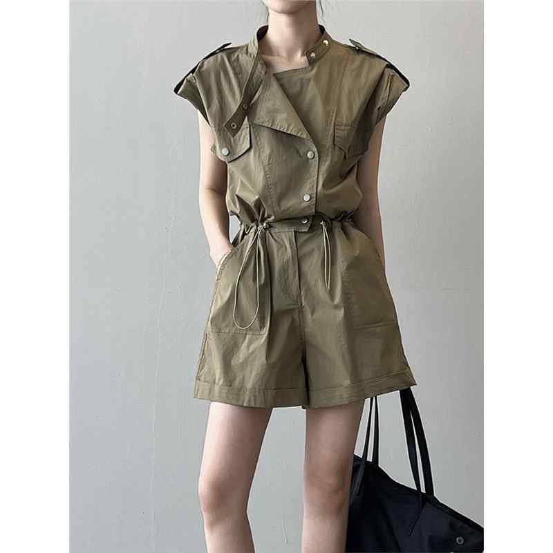 レディース 夏用 薄手 小柄向け ワークウェア風 ワイドシルエット 個性的なデザイン 上品 エレガント ..