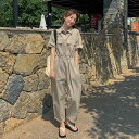 女性用 レディース 夏物 春夏 新作 ワークテイスト 作業着風 オールインワン ゆったり リラックス ウエストマーク 体型カバー 小柄 低身長向け 上品 エレガント 気品漂う ジャンプスーツ コンビネゾン
