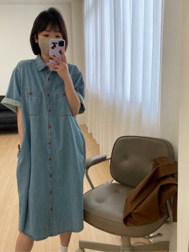 薄水色 ポロ襟 半袖 ショートスリーブ デニム ワンピース レディース 女性用 夏物 夏服 小柄 低身長 韓国ファッション ゆったり リラックスフィット お腹カバー 体型カバー 細見え 着痩せ 薄水色 ポロ襟 半袖 ショートスリーブ デニム ワンピース レディース 女性用 夏物 夏服 小柄 低身長 韓国ファッション ゆったり リラックスフィット お腹カバー 体型カバー 細見え 着痩せ
