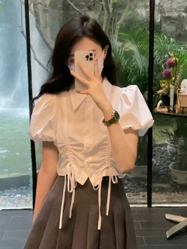夏物 レディース 女性用 半袖 シャツ ブラウス プリーツ加工 しわ加工 個性的 デザイン フレンチスタイル エレガント お洒落 斬新 若見え効果 ドールブラウス パフスリーブ ボリューム袖 トップス 夏物 レディース 女性用 半袖 シャツ ブラウス プリーツ加工 しわ加工 個性的 デザイン フレンチスタイル エレガント お洒落 斬新 若見え効果 ドールブラウス パフスリーブ ボリューム袖 トップス