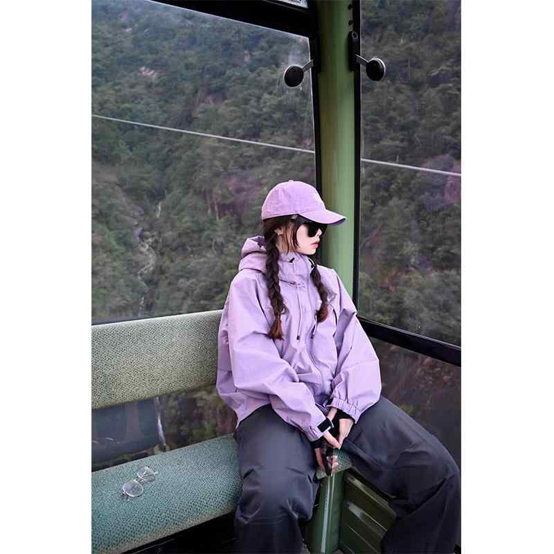小柄な女性向け 防風 防水機能搭載 パープルカラー マウンテンパーカー アウトドア 登山 トレッキング スポーツ 軽量 シェルジャケット ウインドブレーカー レディース アウター ジャンパー