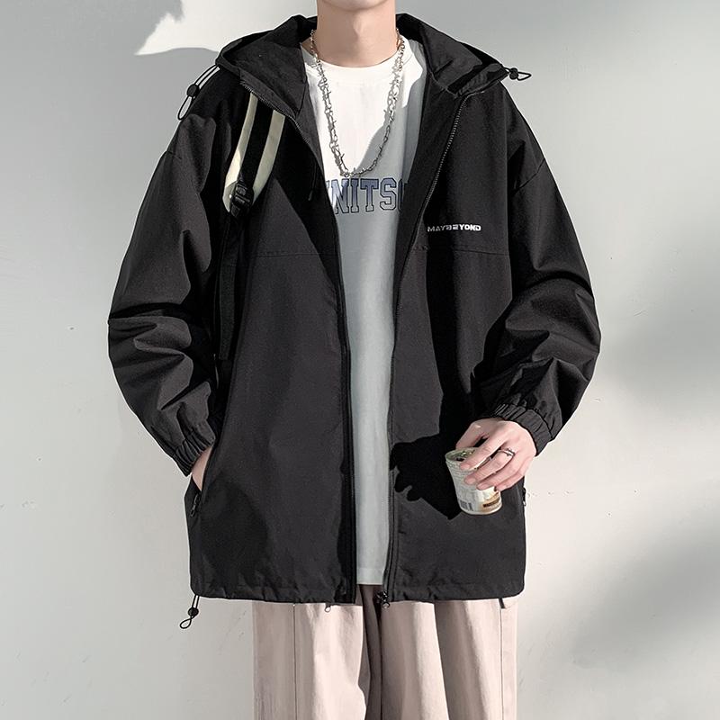 男性向け メンズ 若者 春秋用 フード付き カジュアル ゆったり ルーズフィット ビッグシルエット 防風 ..