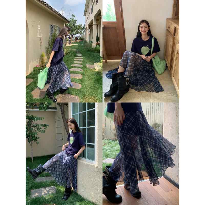 レディース 女性用 夏物 サマー アシンメトリー 左右非対称 バイアスカット 斜めカット チェック柄 格子柄 ハイウエスト Aライン ロングスカート デザイン性の高い おしゃれなスカート