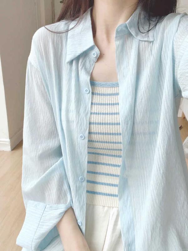 レディース 女性用 夏用 薄手 通気性 テンセル UVカット 紫外線対策 日焼け防止 ゆったり リラックス カジュアル シャツ ブラウス 羽織り カーディガン