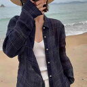 レディース 女性用 ゆったり リラックスフィット 薄手 麻 リネン チェック柄 シャツ ブラウス 夏新作 UVカット 日焼け防止 テンセル素材 羽織り カーディガン