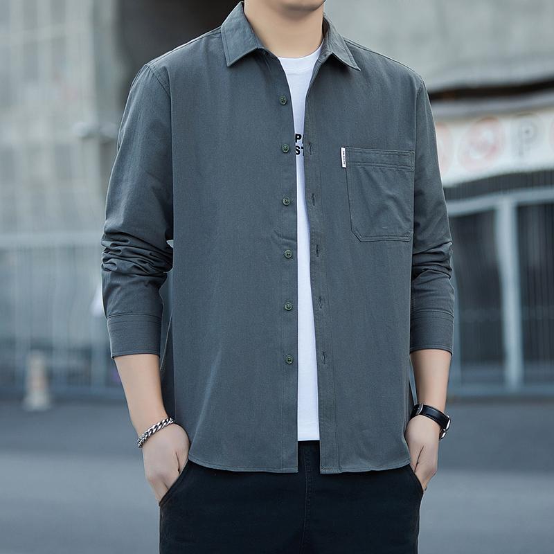 男性用 紳士用 長袖 シャツ トップス 上着 純綿 コットン 薄手 軽量 夏用 ワークウェア 作業着 ゆった..