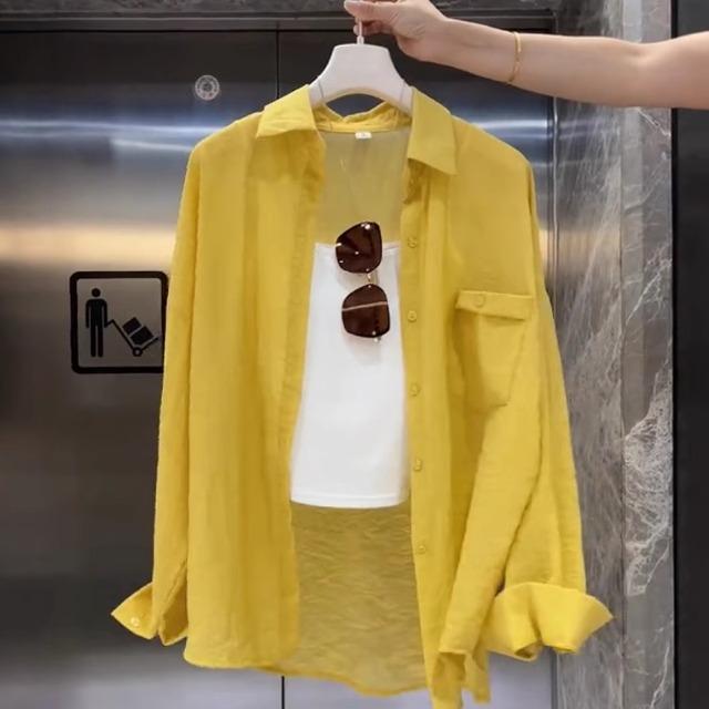 マスタードカラー レトロ ヴィンテージ風 大人カジュアル ゆったり リラックスフィット 薄手 軽量 長袖..