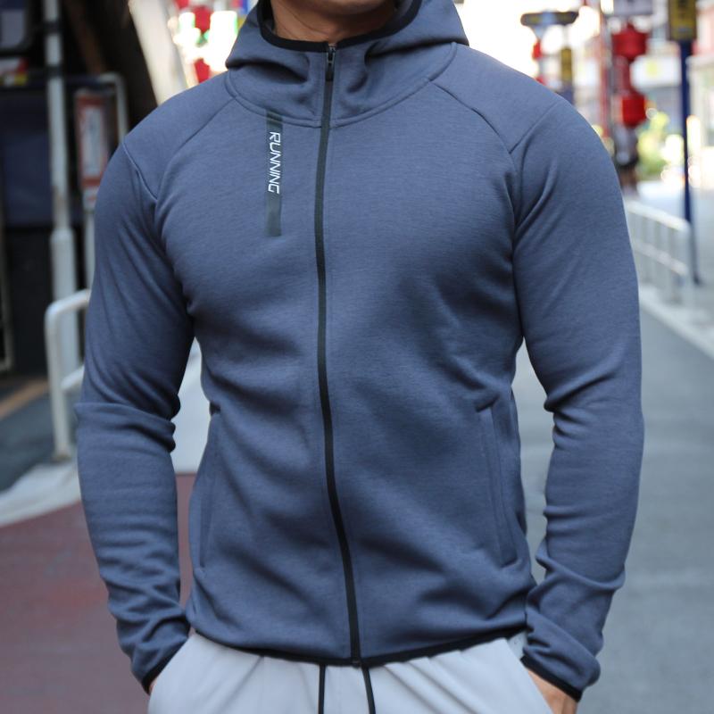 メンズ 男性 フード付き 裏起毛 保温 防寒 長袖 ジップアップ スポーツ ランニング ジョギング トレー..