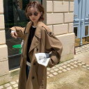 懐かしのパリ 定番 クラシック ゆったり オーバーサイズ ビッグシルエット ワイドラペル 大きめ襟 ダブルブレスト ダブルボタン ミドル丈 ハーフ丈 上品 エレガント トレンチコート ロングコート アウター 女性用 レディース