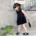 女児 女の子 ベビー 赤ちゃん 子供服 夏物 ノースリーブ キャミソールワンピース ヘップバーン風 韓国風 プリンセスドレス お姫様 ティアードフリルワンピース サマードレス