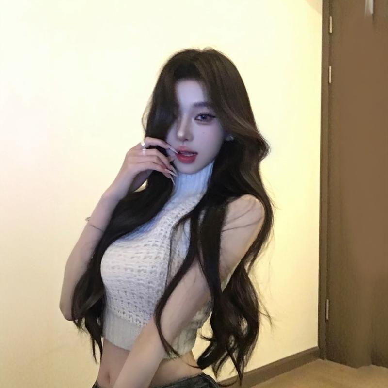 純欲 セクシー 甘辛 スタイル 夏物 キャミソール タンクトップ モックネック ハーフネック ニット デザイン性 個性的 着痩せ 細見え レディース 女性用 トップス