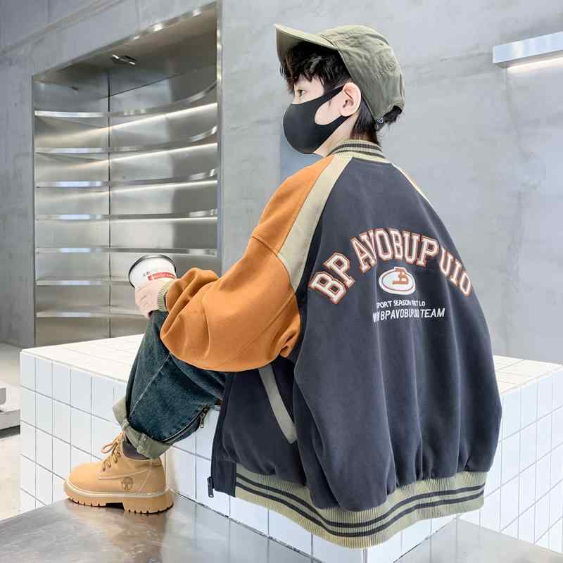 男の子 子供服 男児 ジュニア 小中学生向け 春秋 スプリング ベースボールジャケット アウター 新作 ワイルド クール トレンド ファッション 上着