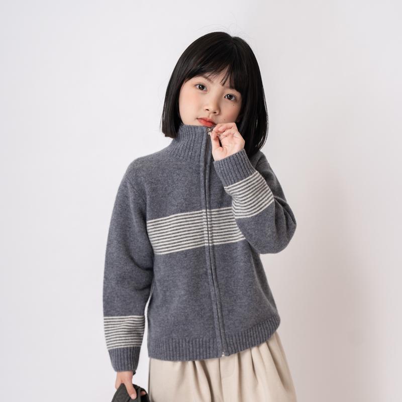 女の子 女児 子供 ガールズ キッズ 100% 羊毛 ウール 厚手 暖かい あったか ジップアップ ファスナー 前開き カーディガン 羽織り アウター ミドルネック ハイネック セーター ニット カジュアル シンプル ベーシック 普段使い(4)