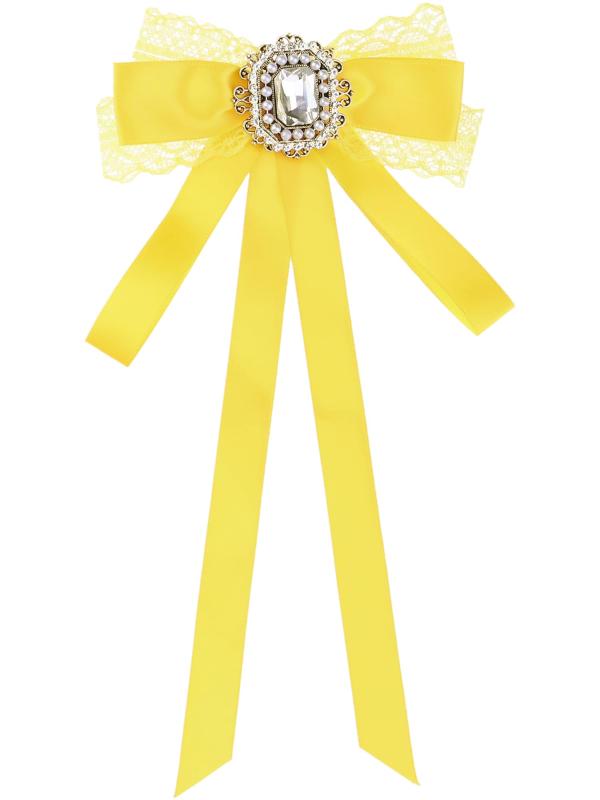 [Elerevyo] レディース リボン ブローチ レーストリム付き ロングウェビング エレガントリボンブローチ