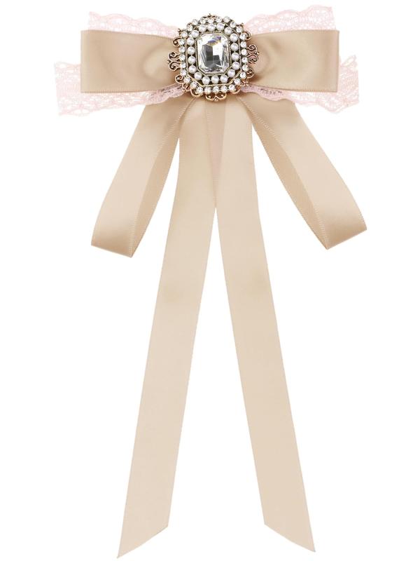 Catwalks 1 楽天市場店の[Elerevyo] レディース リボン ブローチ レーストリム付き ロングウェビング エレガントリボンブローチ｜アングル2