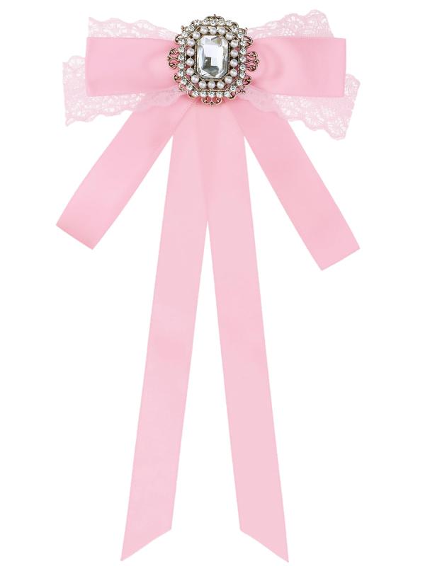 Catwalks 1 楽天市場店の[Elerevyo] レディース リボン ブローチ レーストリム付き ロングウェビング エレガントリボンブローチ｜アングル3