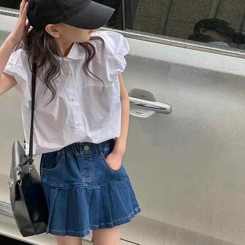 女の子 女児 ガールズ 子供 キッズ ジュニア 小学生 白 ホワイト 半袖 パフスリーブ ボリューム袖 ブラウス シャツ 夏 夏物 おしゃれ 流行 トップス 上着