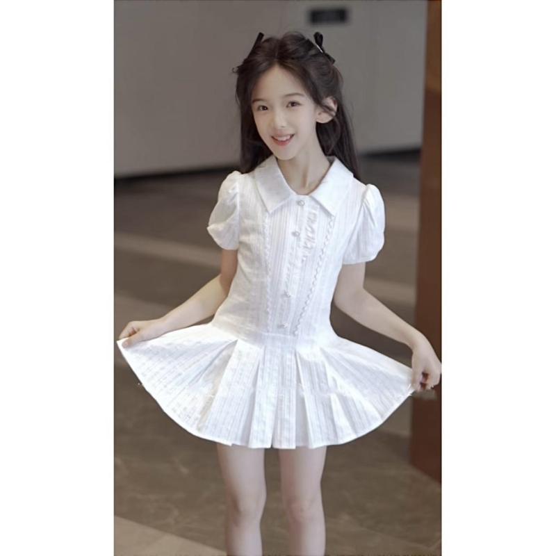 女の子 女児 子供 キッズ 夏物 夏用 夏服 ワンピース ドレス シャツワンピース ブラウスドレス プリンセスドレス お姫様ドレス おしゃれ 上品 華やか トレンド セットアップ 上下セット