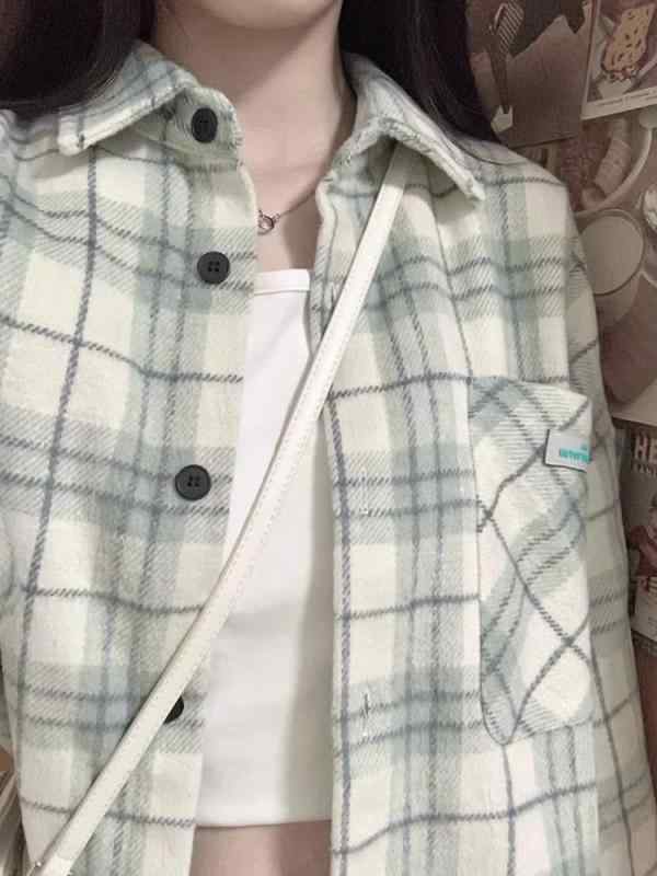 春夏新作 ミントグリーン ペパーミント チェック柄 格子柄 シャツ ブラウス レディース 女性用 フレン..