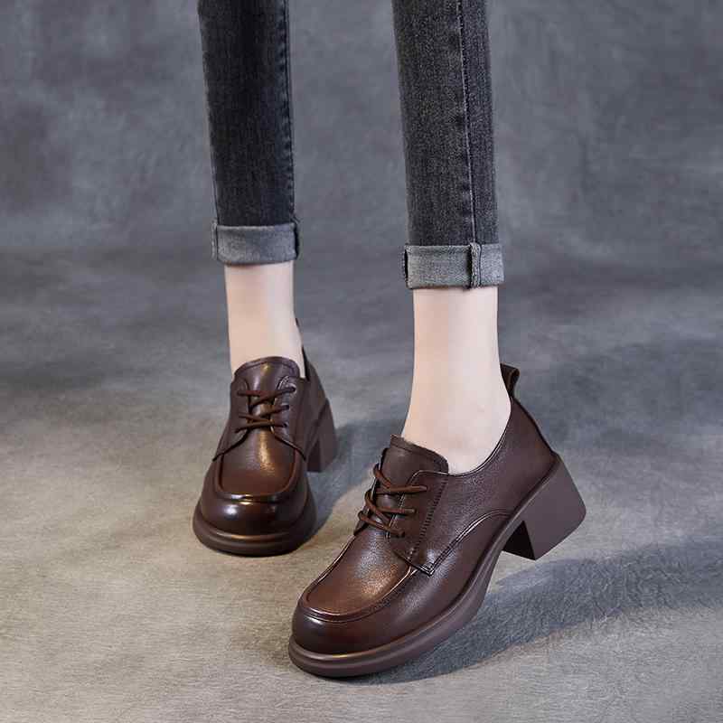 本革 ローファー レディース 女性用 春の新作 太ヒール チャンキーヒール 快適 通勤 ビジネス オフィス ソフトソール 履き心地良い レトロ クラシック 厚底 レザーシューズ 革靴