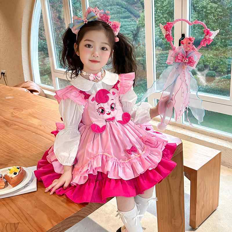 女児 ベビー 女の子用 ロリータ風 プリンセスドレス ワンピース お姫様フリル 春秋物 子供服 キッズ 赤ちゃん ハート柄 萌え可愛いキュートな春物新作