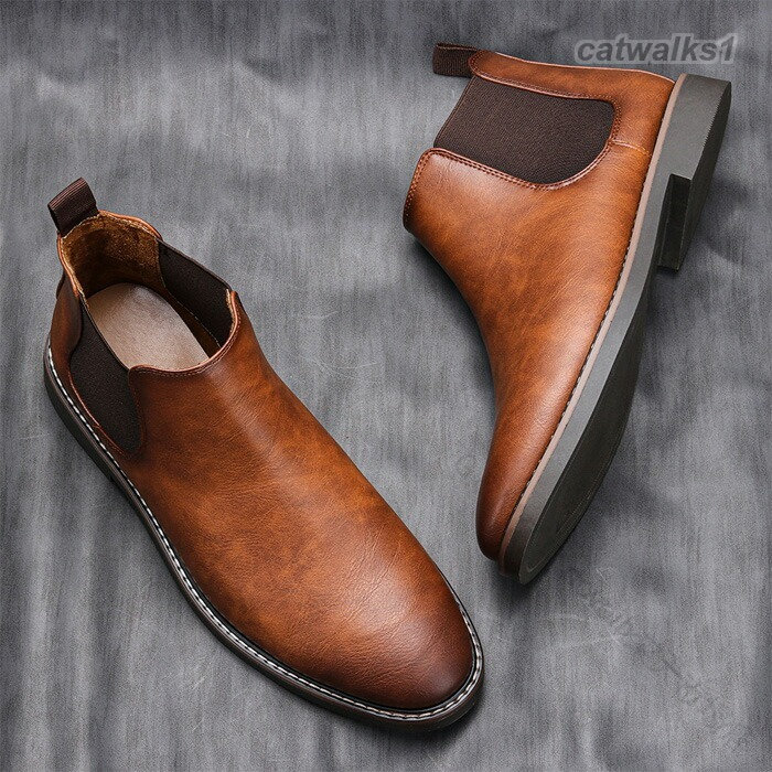 Catwalks 1 楽天市場店のメンズブーツ レザーショートブーツ 25-28cm サイドゴアブーツ 衝撃吸収ゴム底 幅広設計 フォーマルカジュアル ビジネスシーン 革靴 チェルシーブーツ アンクルブーツ ドレスアップ｜アングル2