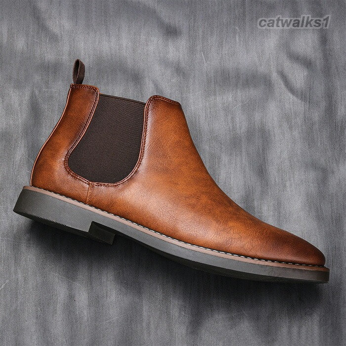 Catwalks 1 楽天市場店のメンズブーツ レザーショートブーツ 25-28cm サイドゴアブーツ 衝撃吸収ゴム底 幅広設計 フォーマルカジュアル ビジネスシーン 革靴 チェルシーブーツ アンクルブーツ ドレスアップ｜アングル3