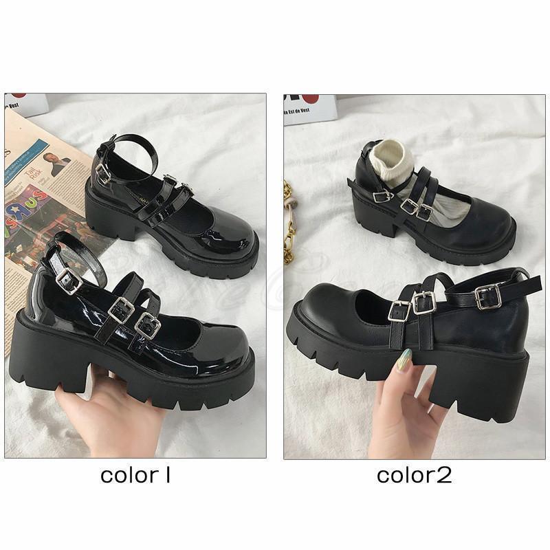ロリータ風靴 レディース ローファー 厚底 ヒール：5cm 艶なし 艶有り 2types 痛く...