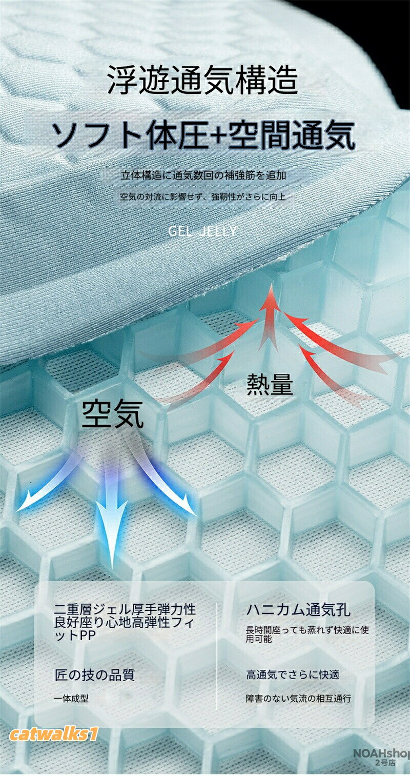 冷感ジェルクッション ハニカム構造 物理冷却 通気性抜群 蒸れない 接触冷感 長時間座っても疲れない 腰痛対策 オフィス 車用 多用途 ゲーミングチェア ドライブ 在宅勤務 [3]