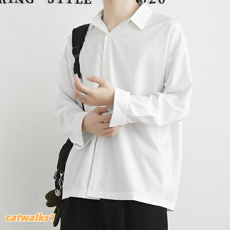 ワイシャツ メンズ 長袖シャツ ブラックシャツ 韓国風 シャツ トップス 春 夏 カジュアルシャツ レディース 男女兼用 白シャツ 長袖 無地 ゆったり ブラウス ホワイト グレー 通勤 通学 catwalks1-10542753 Catwalks 1 楽天市場店 サンプル画像3