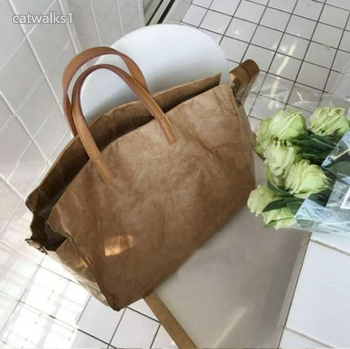 クラフト紙風ショルダーハンドバッグ ハンドバッグ ショルダーバッグ バッグ カバン bag 学生バッグ OL b148 2カラー ママトート